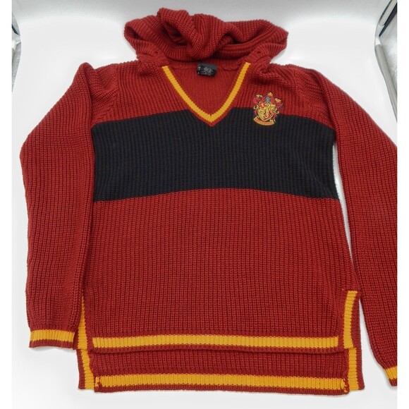 Harry Potter Knit Red Long Sleeve Pullover Hoodie V-Neck Gryffindor House Small - Picture 2 of 10